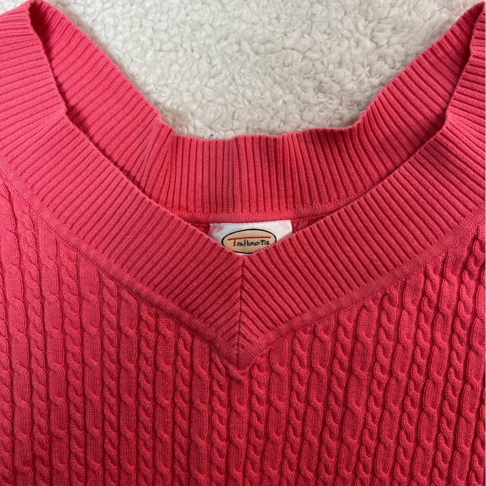Talbots Coral/Pink Cable Knit V-Neck 3/4 Sleeve Sweater Size: XL - Picture 6 of 11